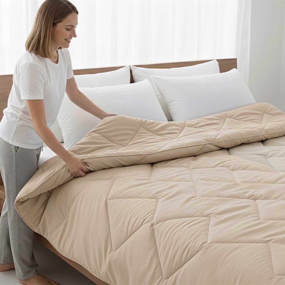Dreamswan Dubbelzijdig Dekbed zonder Overtrek - 240x200cm - Taupe - Wasbaar Dekbed - Hoesloos Dekbed - Tweepersoons Dekbed