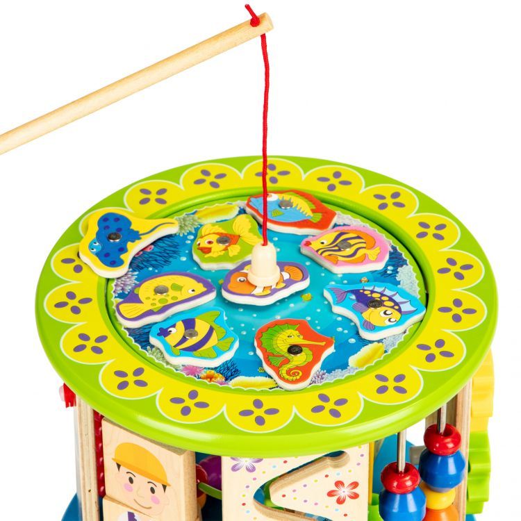 ECOTOYS Houten Activiteitenkubus - Visspel & Blokken - Educatief