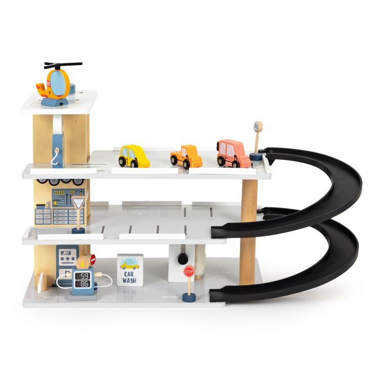 ECOTOYS Houten Parkeergarage - 3 Verdiepingen - Lift & Auto’s - 3+