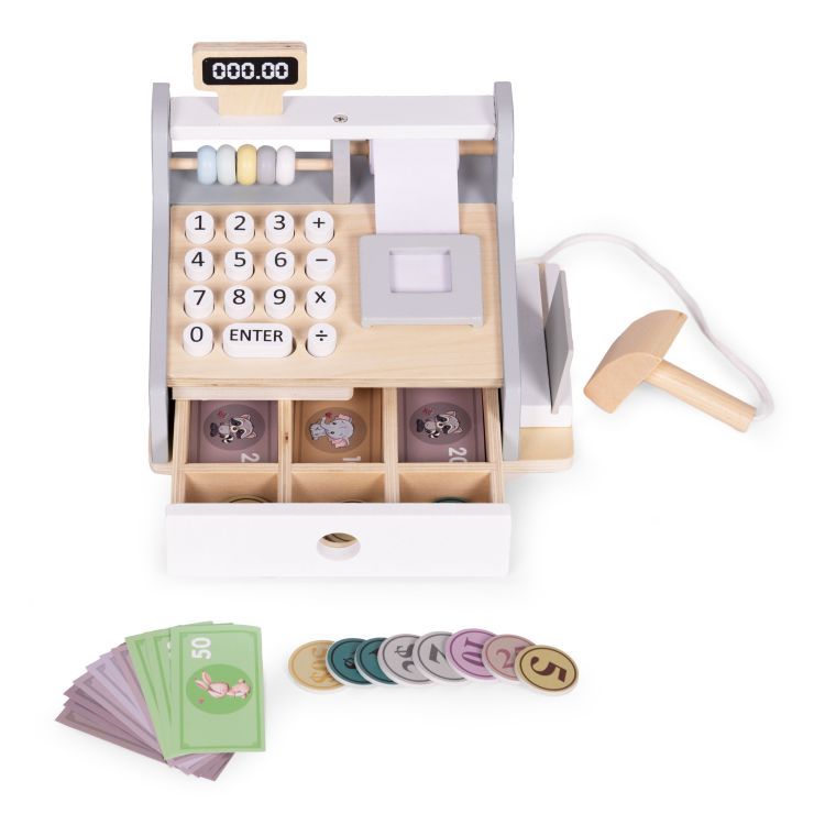 ECOTOYS Houten Speelgoedkassa - Met Scanner, Speelgeld & Betaalkaart