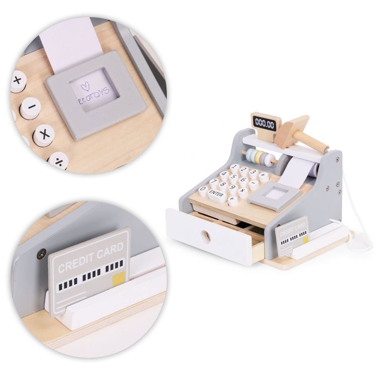 ECOTOYS Houten Speelgoedkassa - Met Scanner, Speelgeld & Betaalkaart