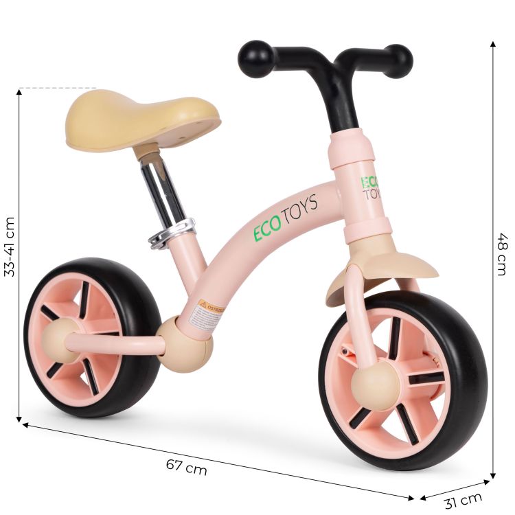 ECOTOYS Loopfiets - EVA Wielen - Verstelbaar Zadel - Roze - 3+