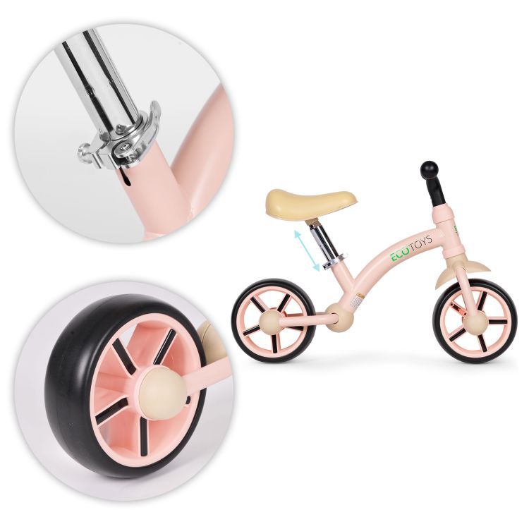 ECOTOYS Loopfiets - EVA Wielen - Verstelbaar Zadel - Roze - 3+