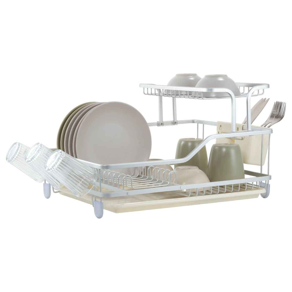 Ferveo Rabia Afdruiprek met Lekbak - Beige - Afwasrek Met Bestekmand