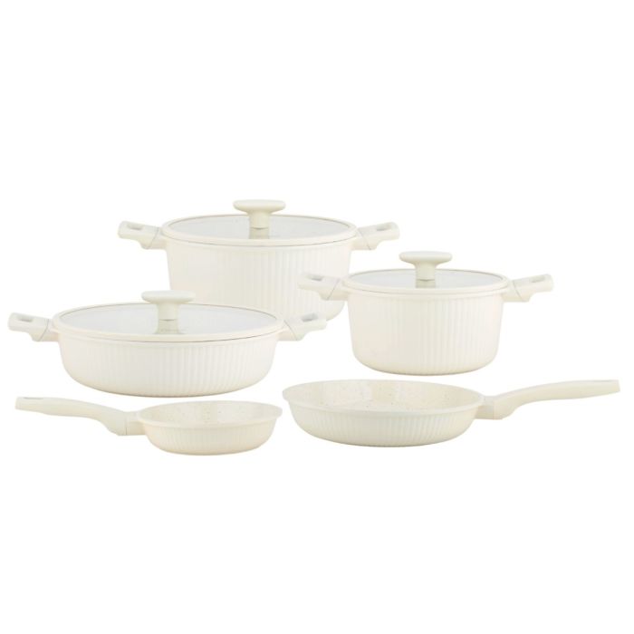 Ferveo Luna Pannenset - 8-delig - Glazen Deksels - Crème - Inductie