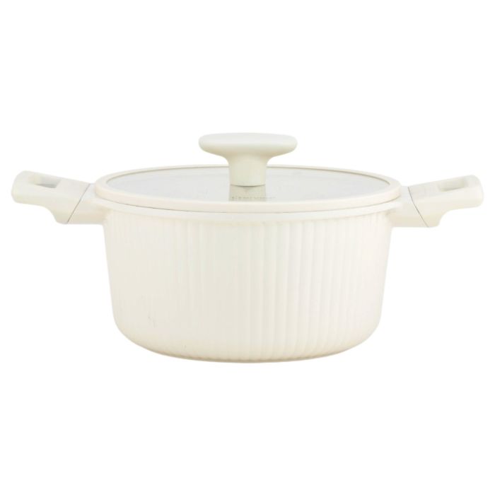 Ferveo Luna Pannenset - 8-delig - Glazen Deksels - Crème - Inductie