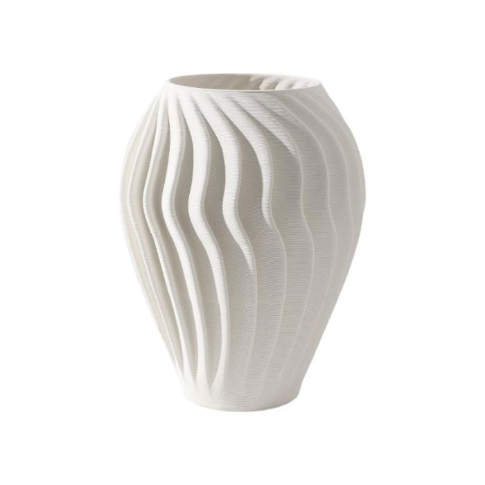 Fugurato Gina Vaas Wit - Keramiek met Golvende 3D-Ribbelstructuur - Ø20 x H27,5 cm