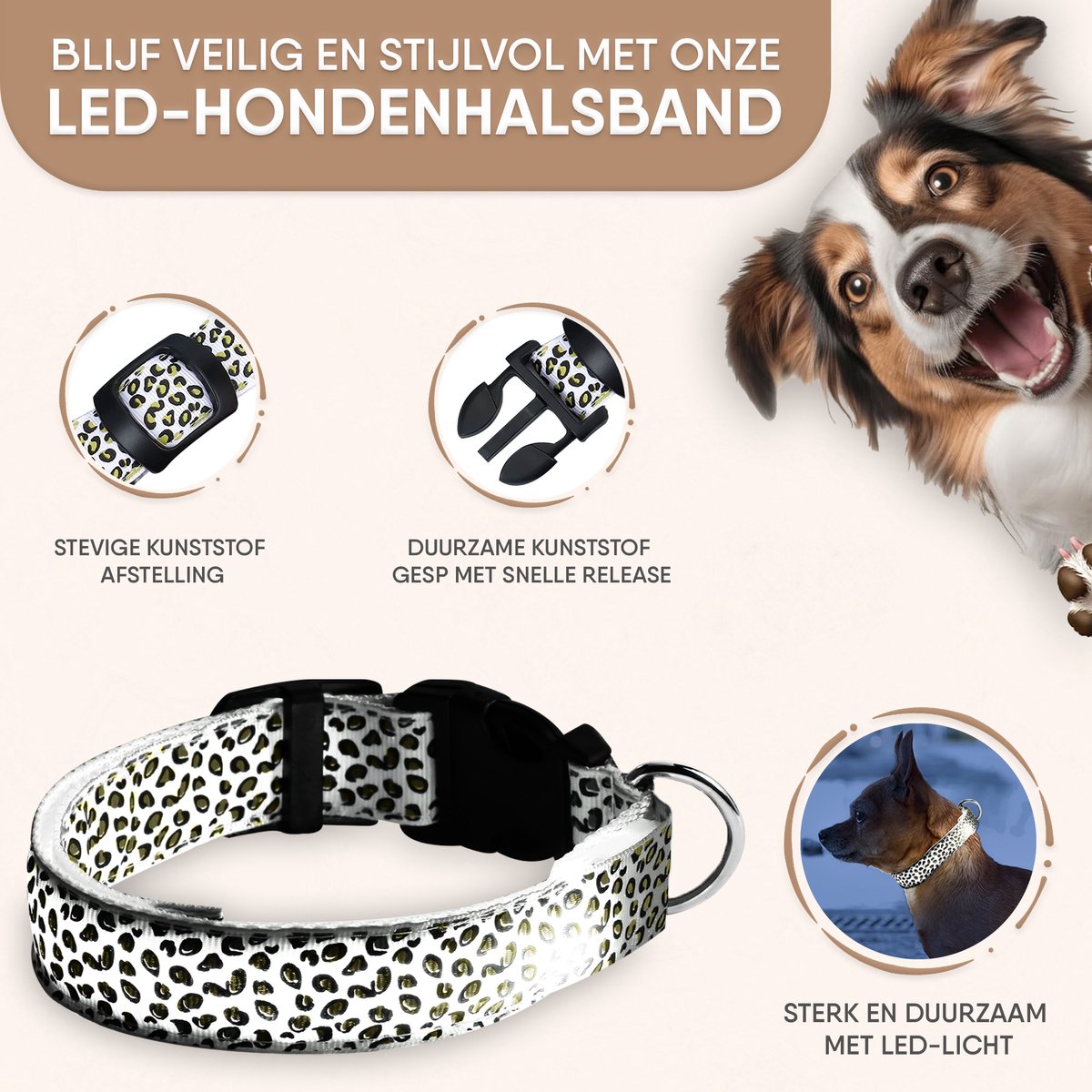 Furley’s Lichtgevende LED Hondenhalsband - 3 Lichtstanden