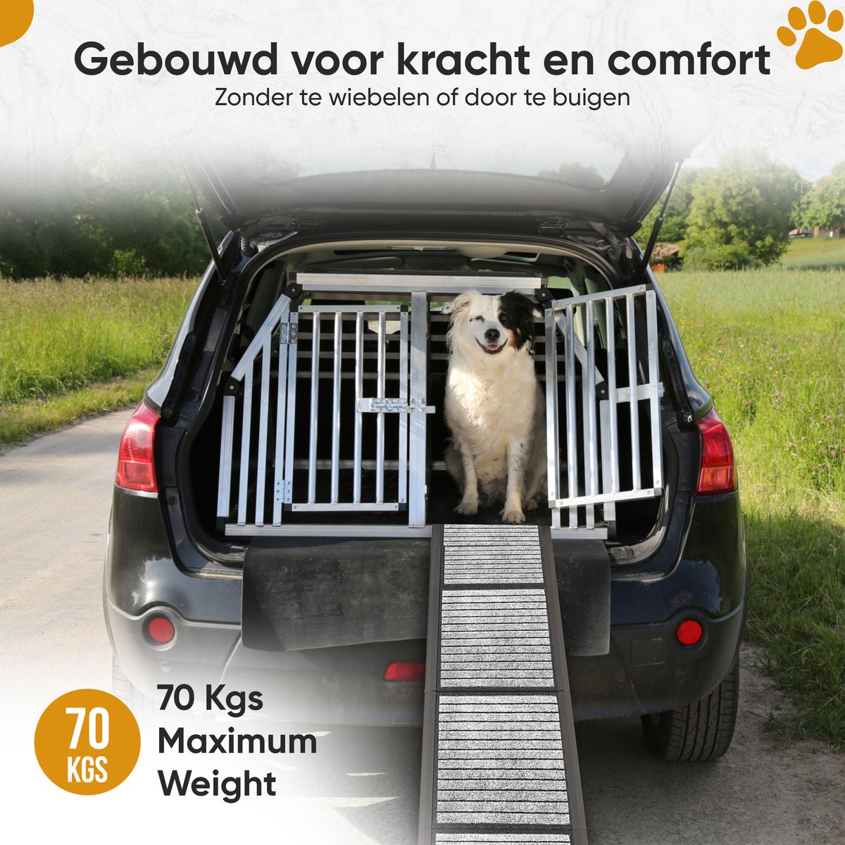 Furley's Opvouwbare Hondenloopplank - Inklapbare Hondentrap & Loopplank voor Auto - Antislip & Veilig - Aluminium - 160 cm - 70 kg Draagkracht - Met Bevestiging - Voor Grote & Kleine Honden