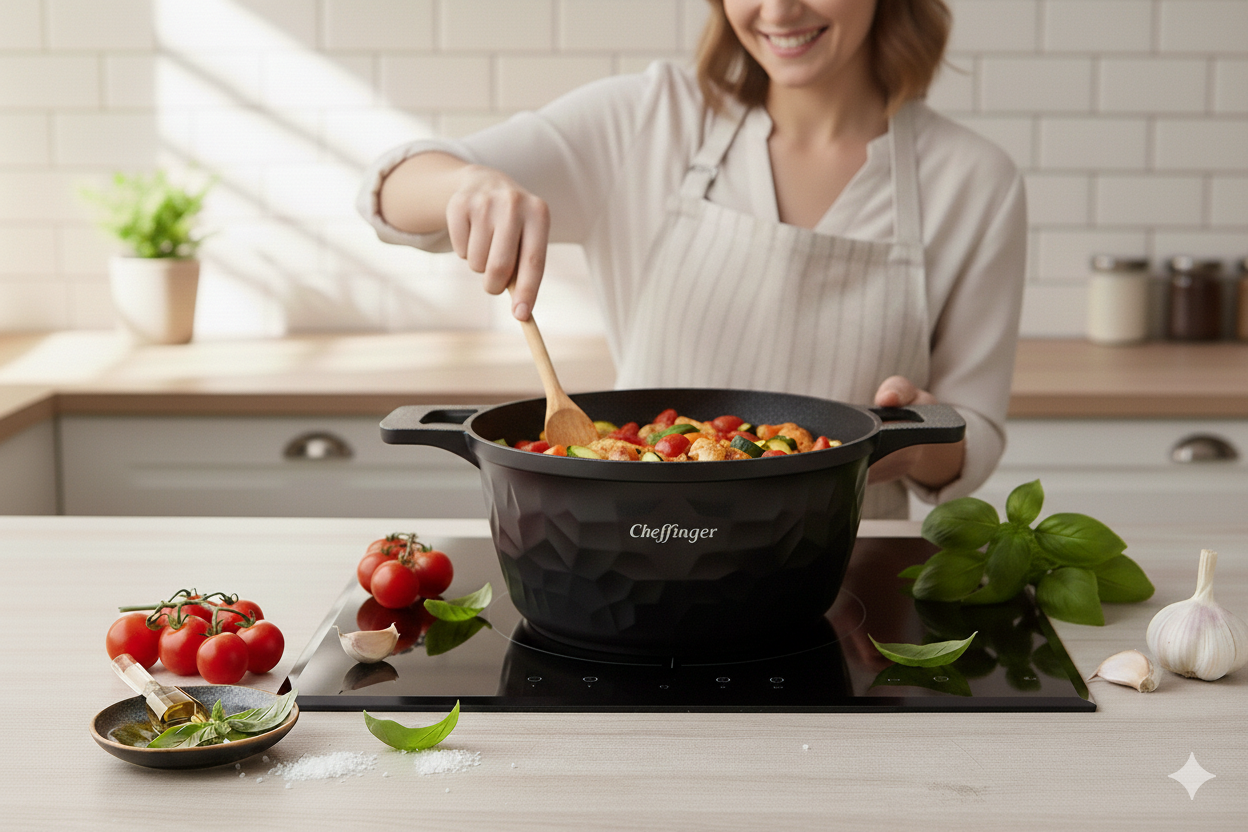 Cheffinger Pannenset - 6-delig - 20, 24 & 28 cm - Zwart