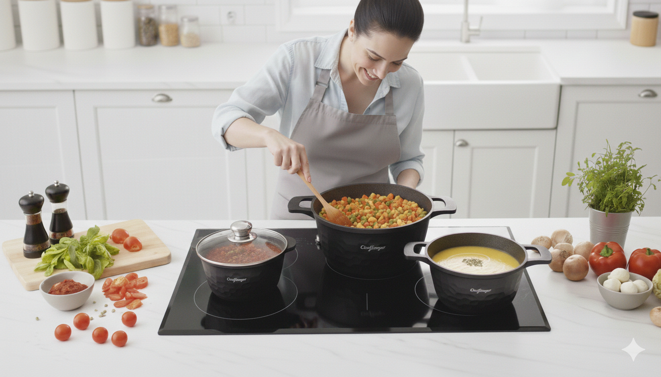 Cheffinger Pannenset - 6-delig - 20, 24 & 28 cm - Zwart