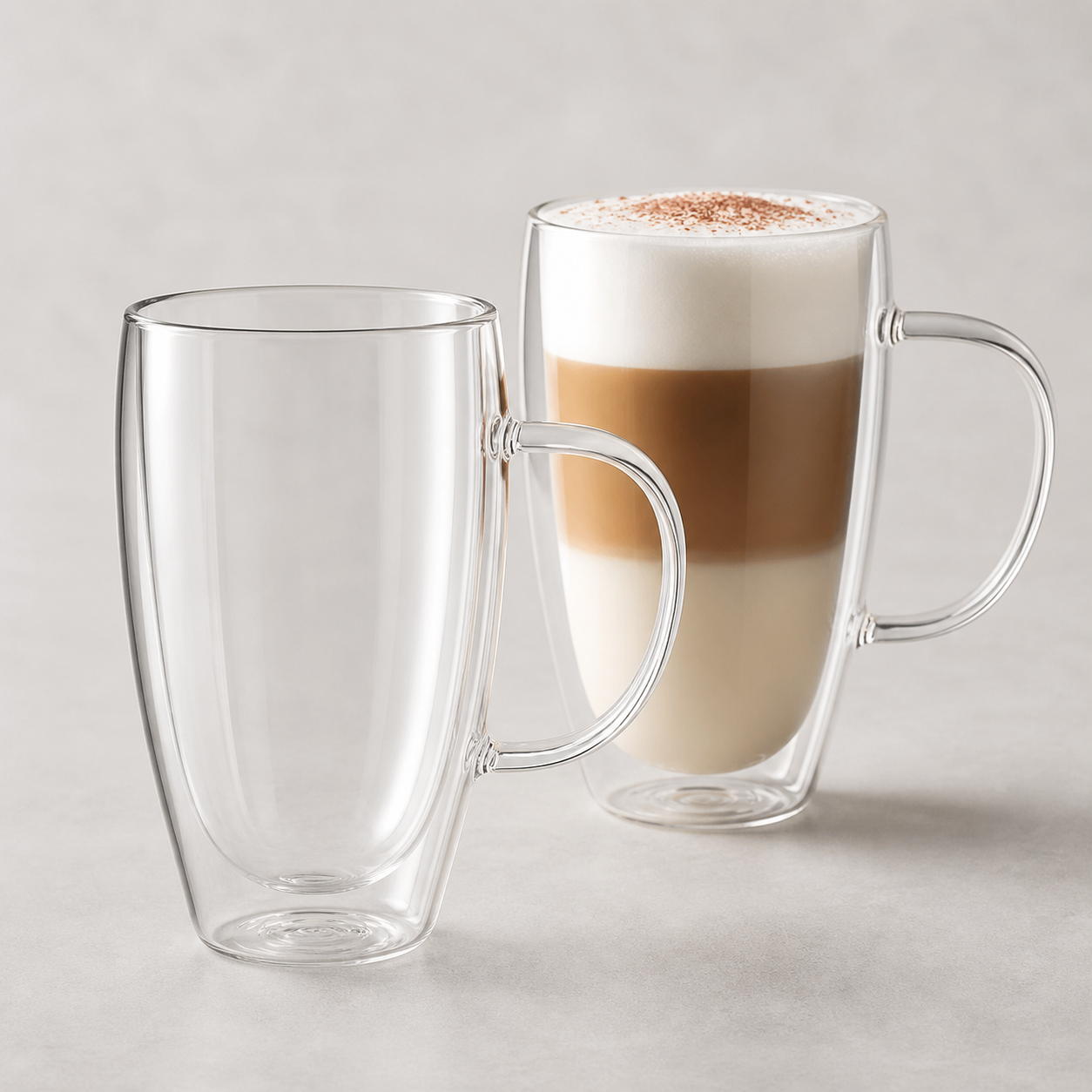 Glozini Dubbelwandige Glazen met Oor - 450 ml - Set van 8 - Koffieglazen - Theeglas - Cappuccino Glazen – productafbeelding 2