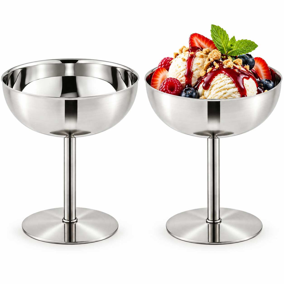 Glozini Dessertschaaltjes op Voet - 2 Stuks - 200 ml - RVS