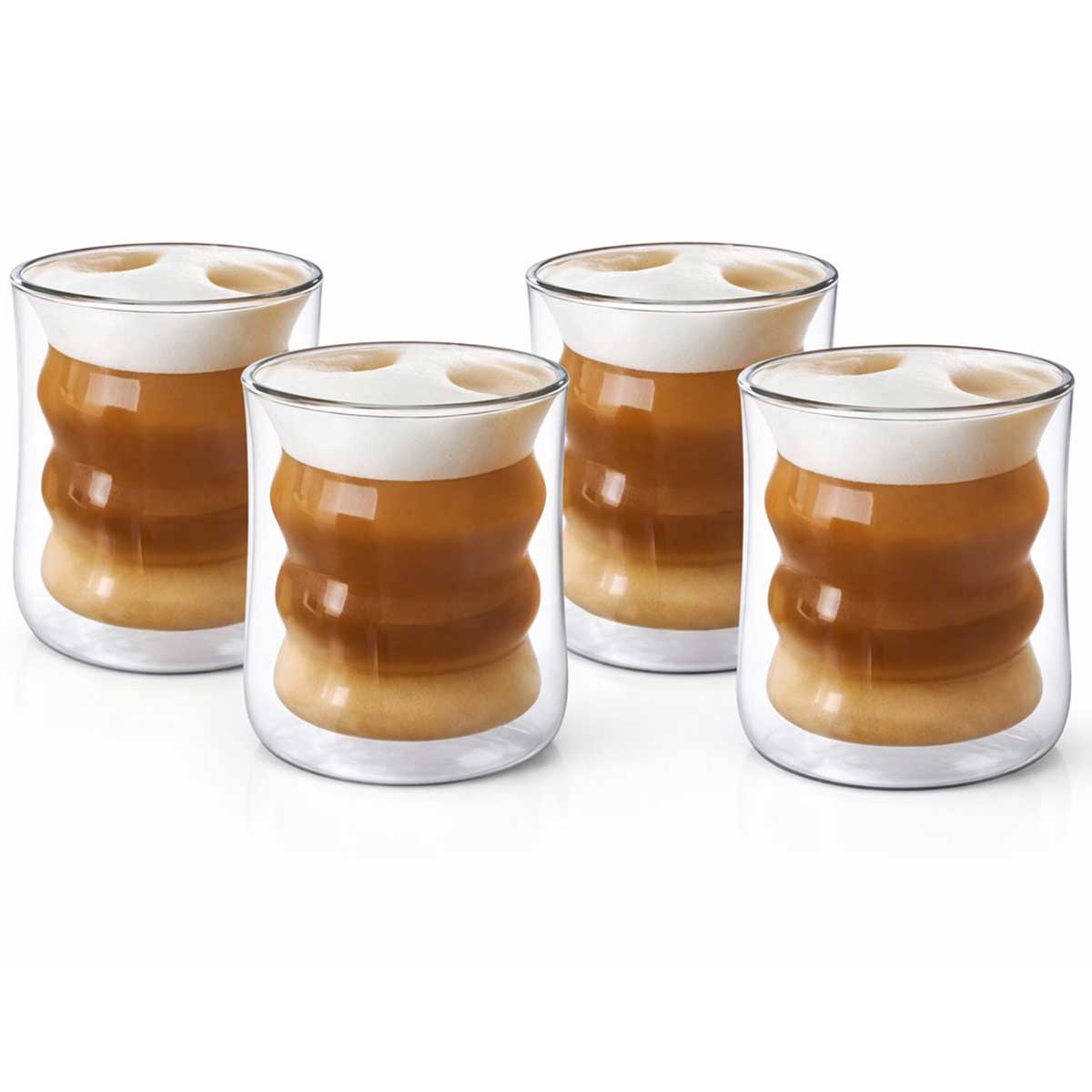 Glozini Dubbelwandige Wavy Bubbelglazen - 225ml - Set van 4 - Geribbelde Glazen - Bubble Glas - Esthetische Cocktailglazen