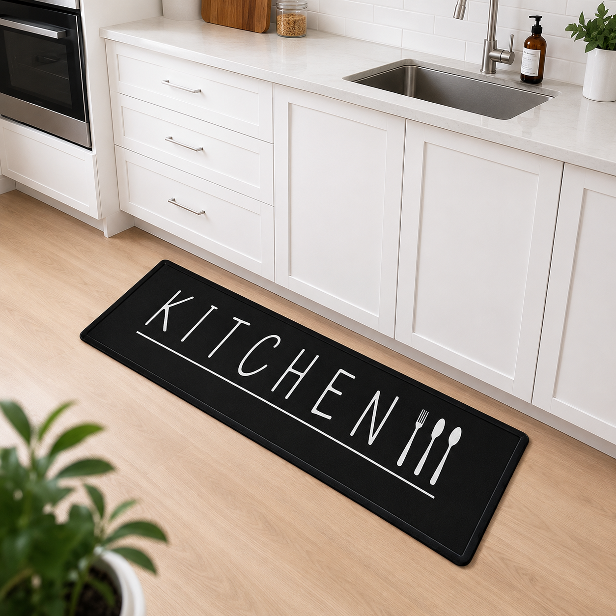 Hauskraft Keukenloper Kitchen - Zwart - 80x200 cm - Vloerkleden - Keuken Tapijt - Keukenmat - Loper Tapijt - Loper Vloerkleed
