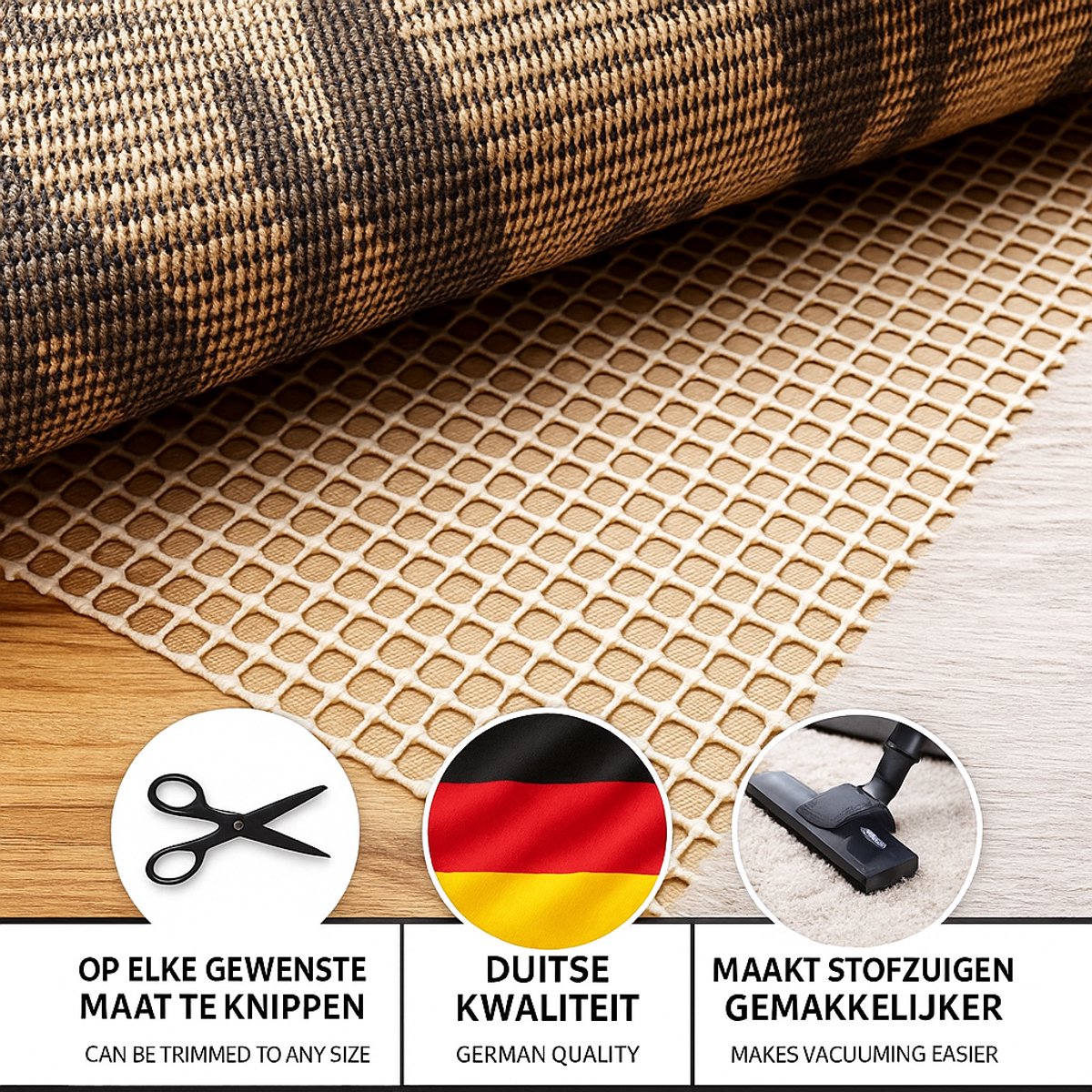 Hauskraft Anti-Slip Underlay - 200x300 cm - Anti-Slip Mat for Carpet or Rug - Prevents Slipping on Hard Floors