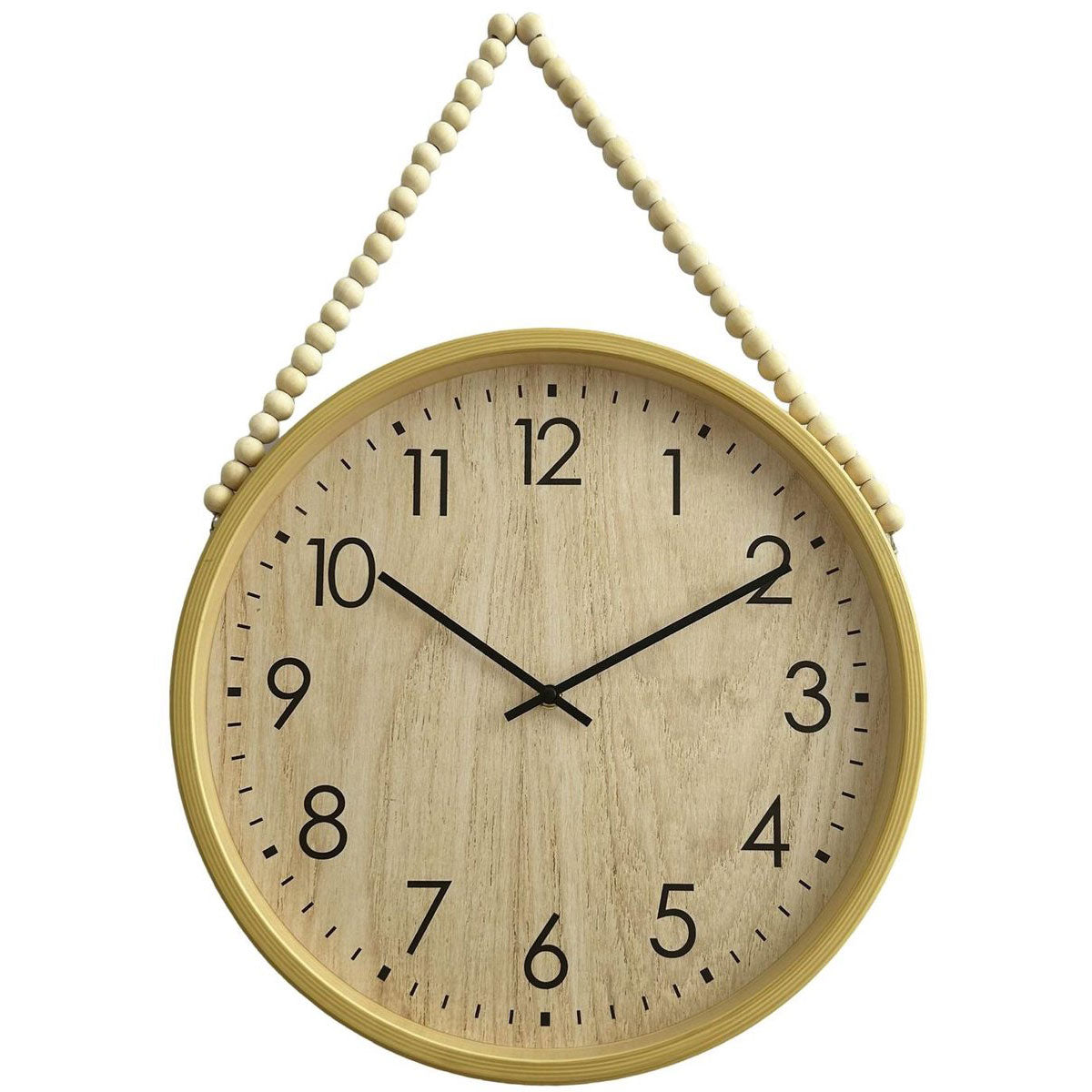 Hauskraft Wandklok - 38cm - Lichtbruin/Zwart - Decoratief Touw met Houten Kralen