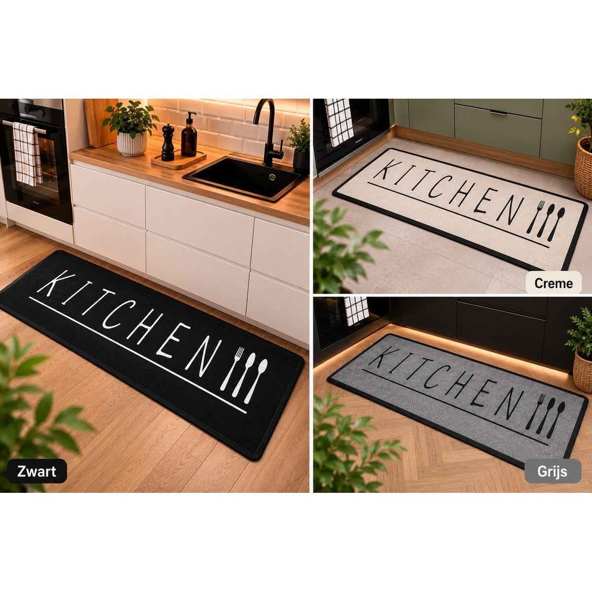 Kadirelli Keukenloper Kitchen - Zwart - 80x200 cm - Vloerkleden - Keuken Tapijt - Keukenmat - Loper Tapijt - Loper Vloerkleed