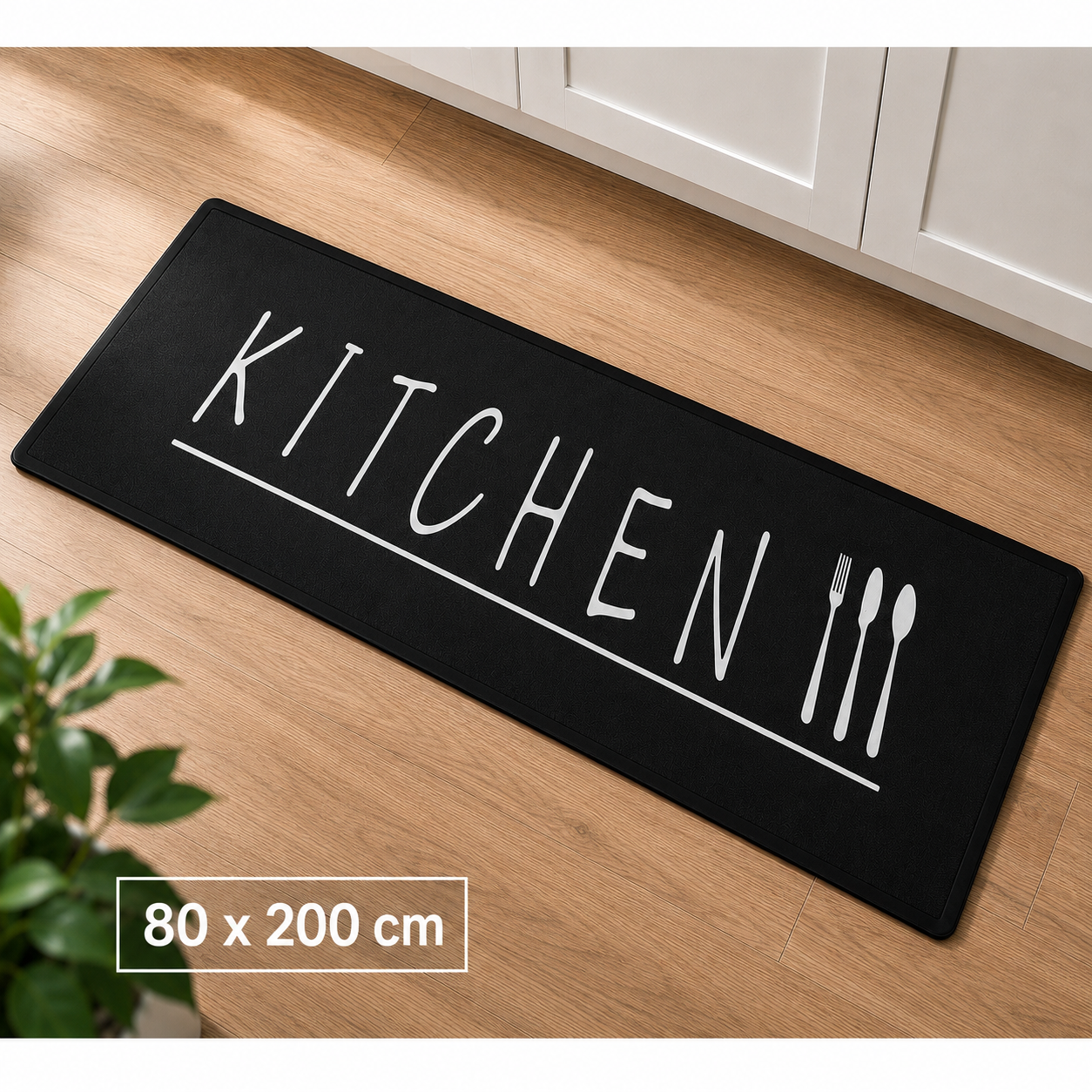 Kadirelli Keukenloper Kitchen - Zwart - 80x200 cm - Vloerkleden - Keuken Tapijt - Keukenmat - Loper Tapijt - Loper Vloerkleed