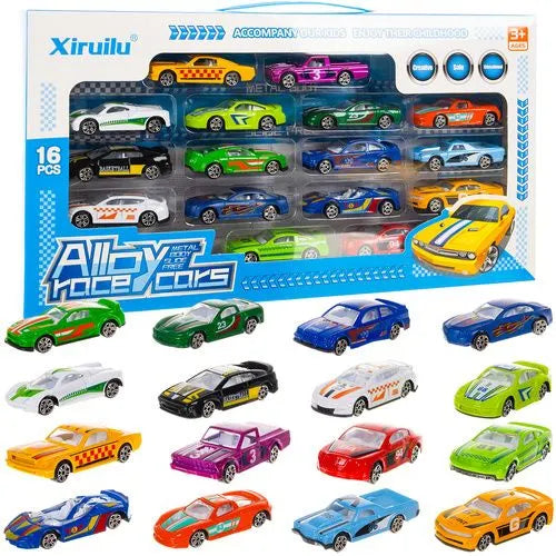 Iso Trade Speelgoedauto’s Set - 16 Stuks - Schaal 1:64 - Kleurrijke Mini Auto’s