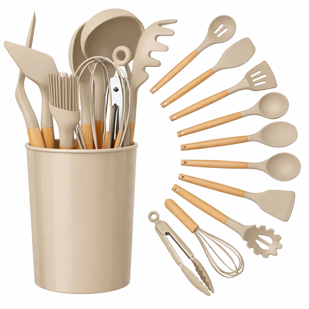 Kadirelli Keukengerei Set - Crème - 12-delig met Houder