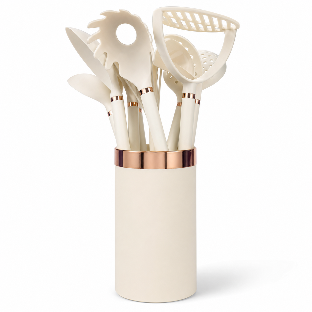 Kadirelli Keukengerei Set 10-delig met Houder - Keukengerei Set - Beige / Rosé Goud – productafbeelding
