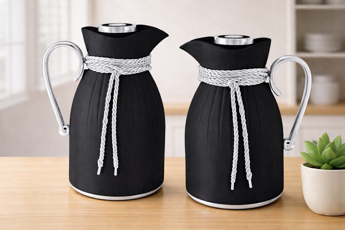 Kadirelli Thermoskan - 1L + 1L - Set van 2 - Zwart/Zilver - RVS Inox - Themosfles