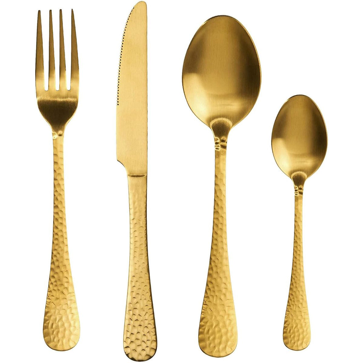 Kadirelli Besteckset - 24-teilig - Gold - 6 Personen - Gehämmerter Griff