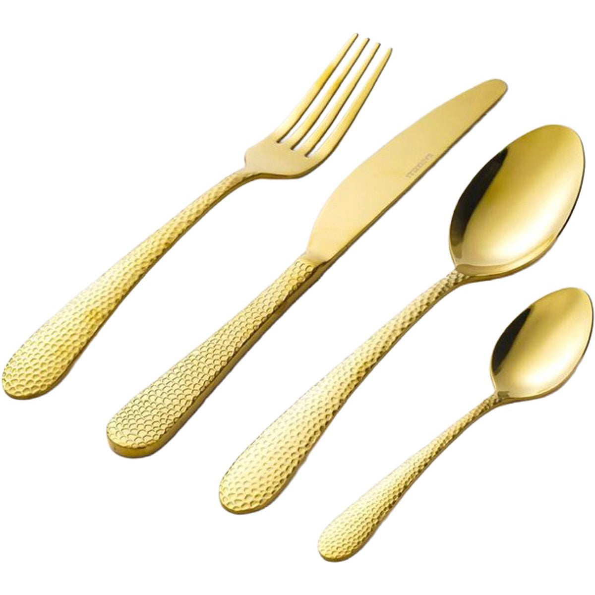 Kadirelli Besteckset - 24-teilig - Gold - 6 Personen - Gehämmerter Griff
