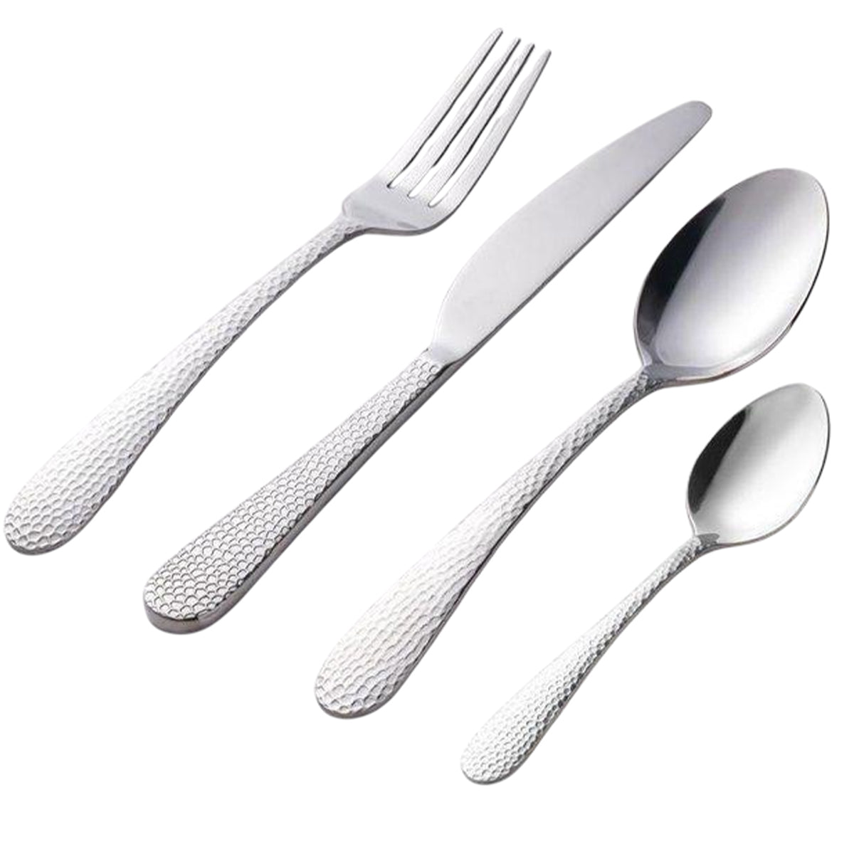 Kadirelli Besteckset - 24-teilig - Silber - 6 Personen - Gehämmerter Griff