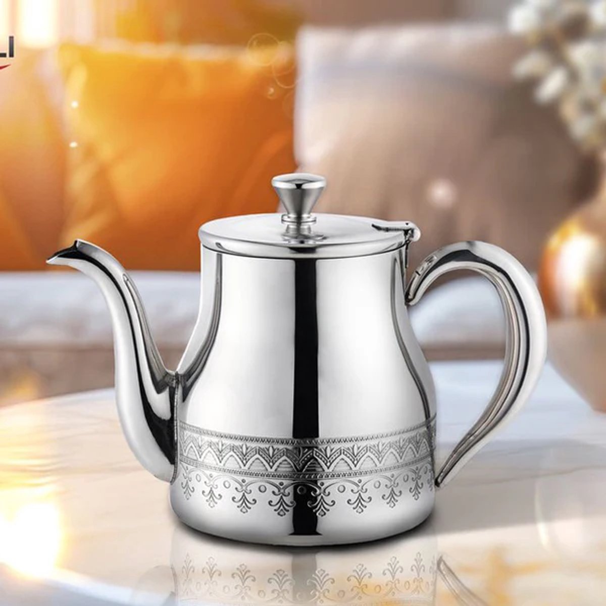 Kadirelli Theepot - Zilver - RVS - 0.7 Liter - Inductie - Turkse & Marokkaanse Theepotten