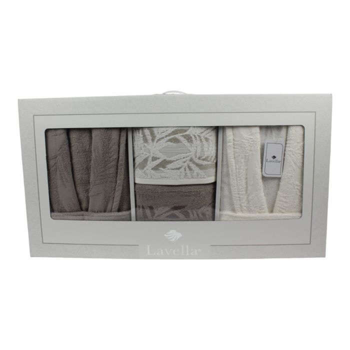 Lavella Duru Wellness Set Beige/Crème - Luxe 6-Delige Badjas & Handdoekenset van Zacht Katoen