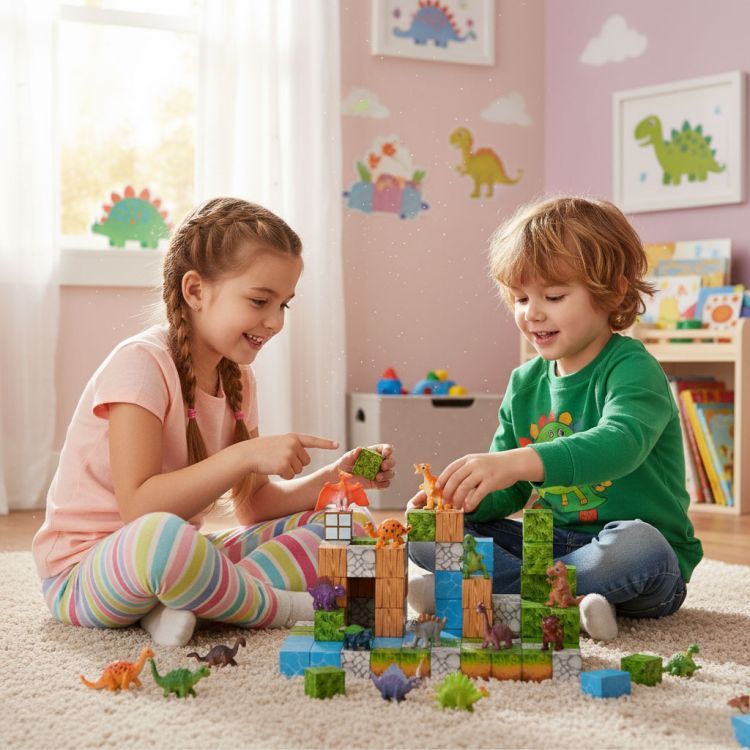 Magnetische Bouwblokken Set Dinosaurussen - 114 Delig - Magnetisch Constructiespeelgoed - Educatief Bouwspeelgoed voor Kinderen