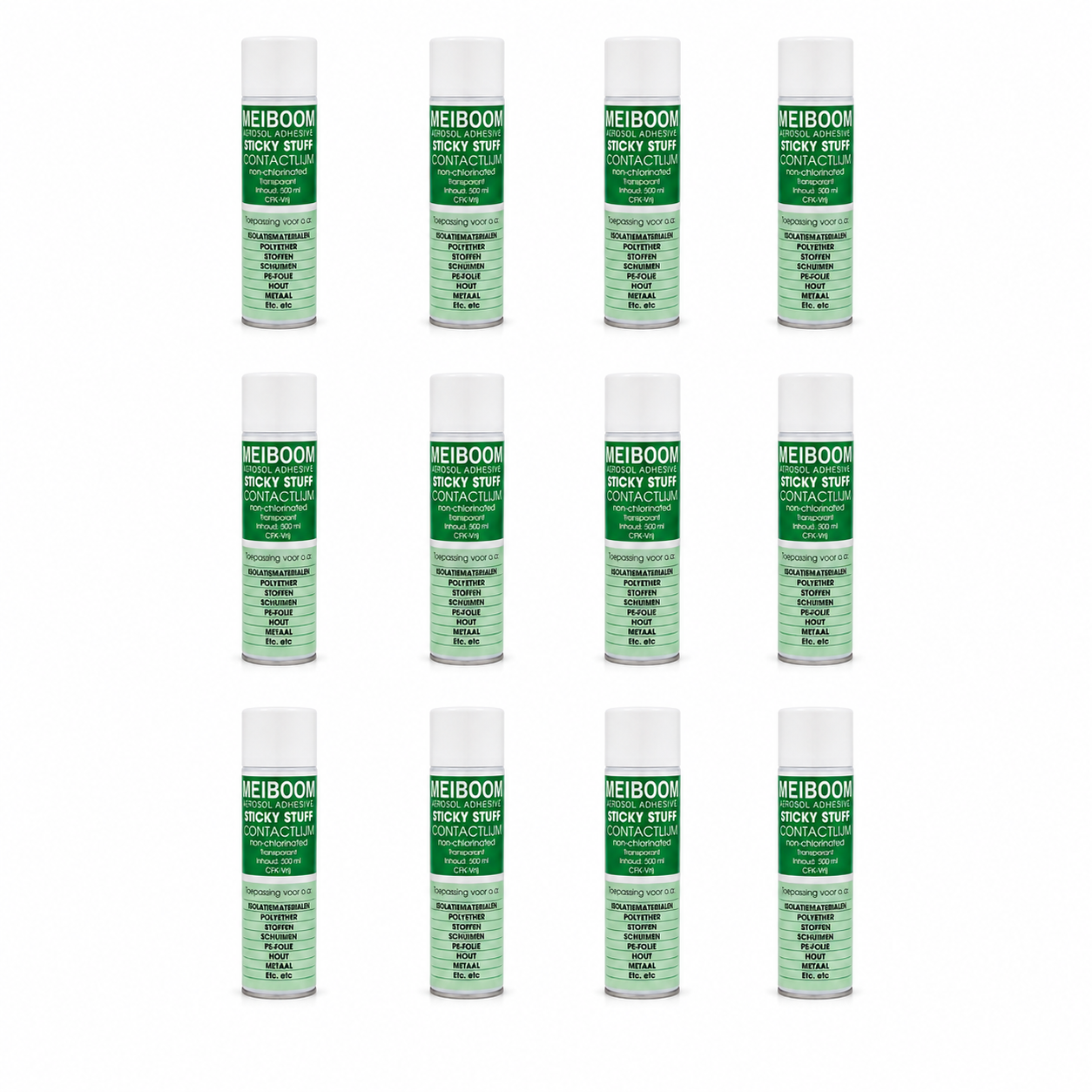 Meiboom Sticky Stuff Spuitbus - 12 Stuks - Professionele Spraylijm - Spuitlijm - Universele Contactlijm - Lijmspray - 500ML