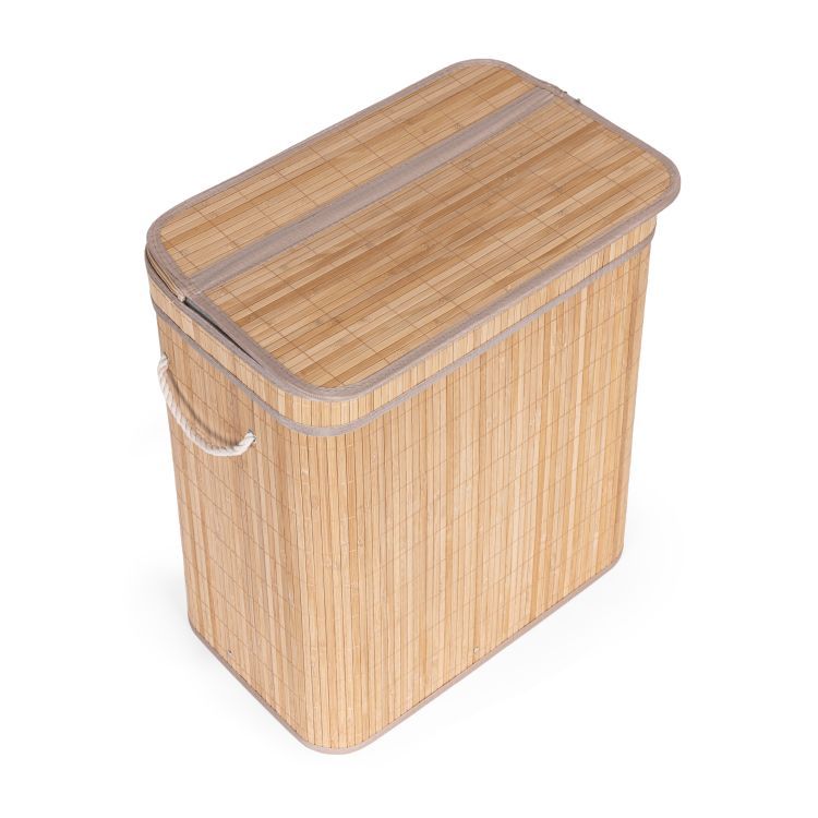 ModernHome Bamboe Wasmand - 100 Liter - 2 Vakken - Met Deksel