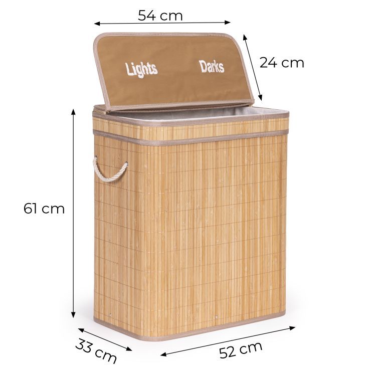 ModernHome Bamboe Wasmand - 100 Liter - 2 Vakken - Met Deksel