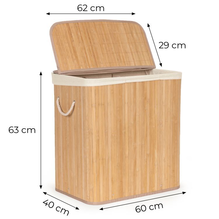 ModernHome Bamboe Wasmand - 150 Liter - 3 Vakken - Met Deksel