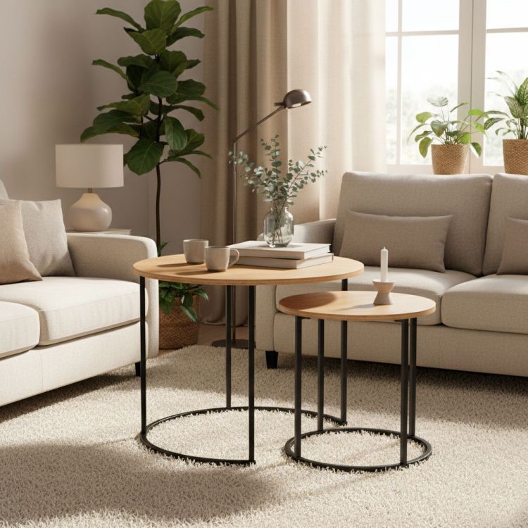 ModernHome Salontafel Set van 2 - Rond - Licht Eiken - Loft Design1
