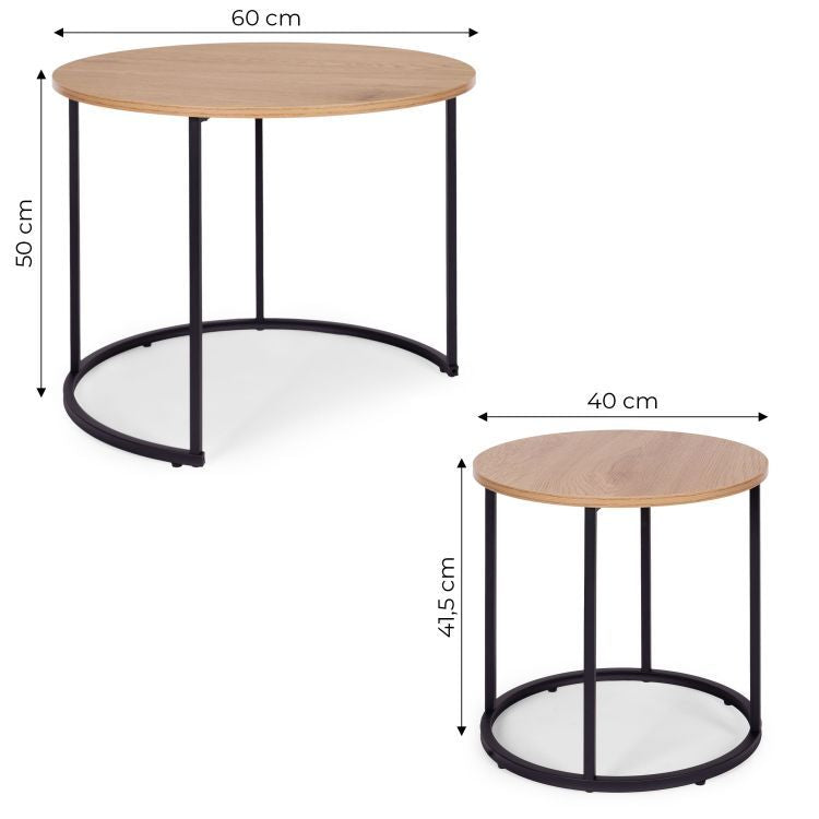ModernHome Salontafel Set van 2 - Rond - Licht Eiken - Loft Design