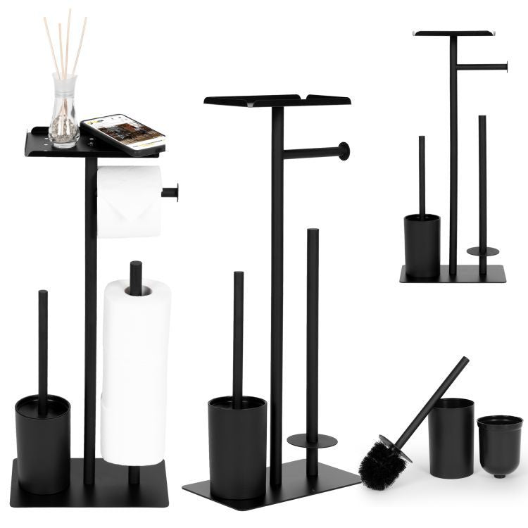 ModernHome Toiletrolhouder - Met Toiletborstel & Plankje - Zwart