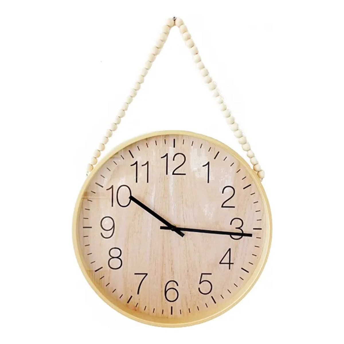 Hauskraft Wandklok - 38cm - Lichtbruin/Zwart - Decoratief Touw met Houten Kralen