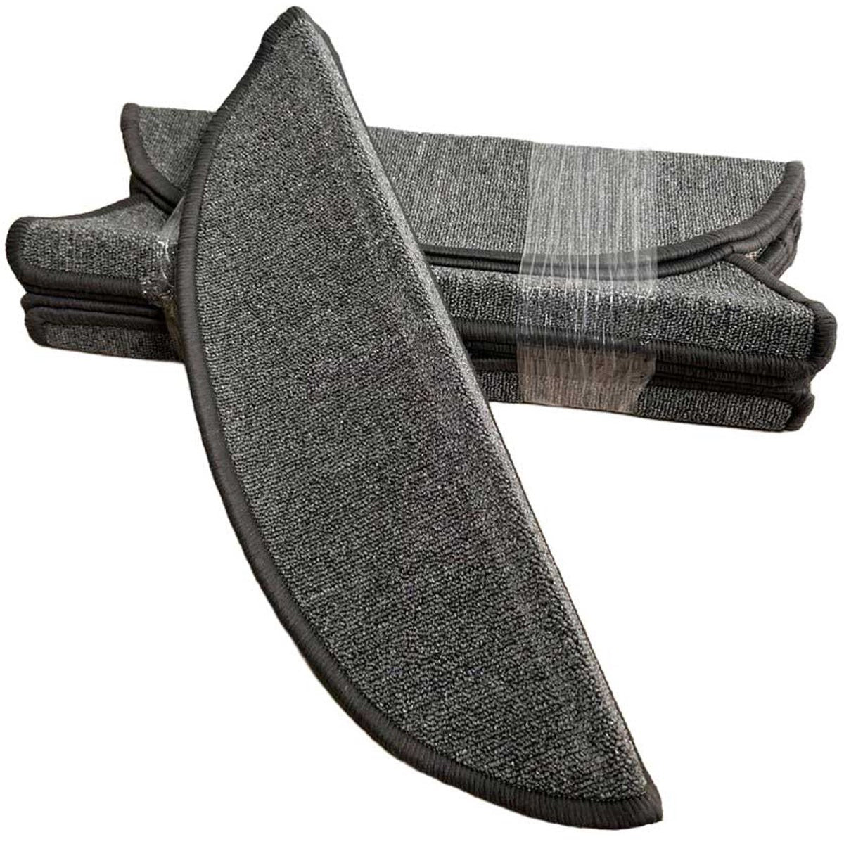 MONOO Stufenmatten-Set - Graues Bouclé - 15-teilig - Halbmonde für Treppen