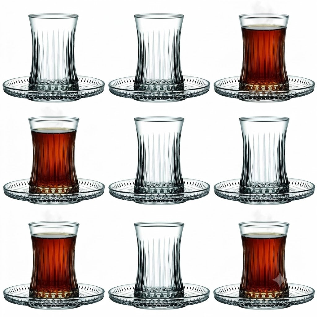 Pasabahce Elysia - Turkse Theeglazen met Onderzetters - 12-delig