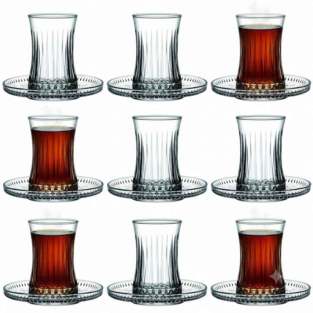 Pasabahce Elysia - Turkse Theeglazen met Onderzetters - 12-delig