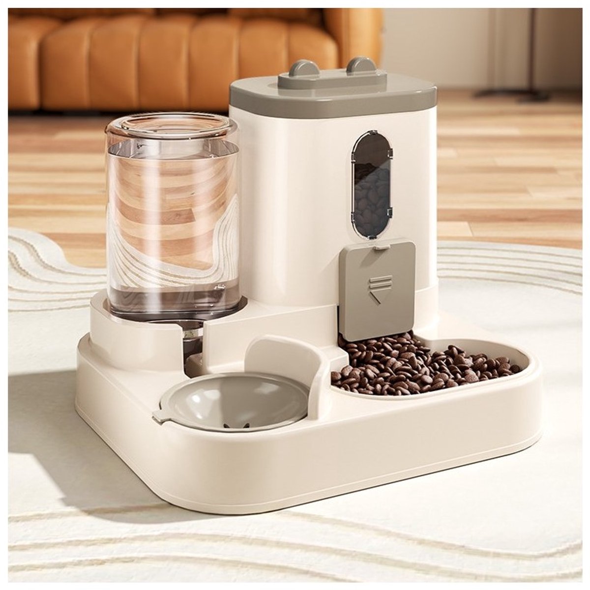 TEKZEN Automatische Voer- en Drinkbak 2-in-1 - Cremé - 25x23x20cm - Voor Hond & Kat