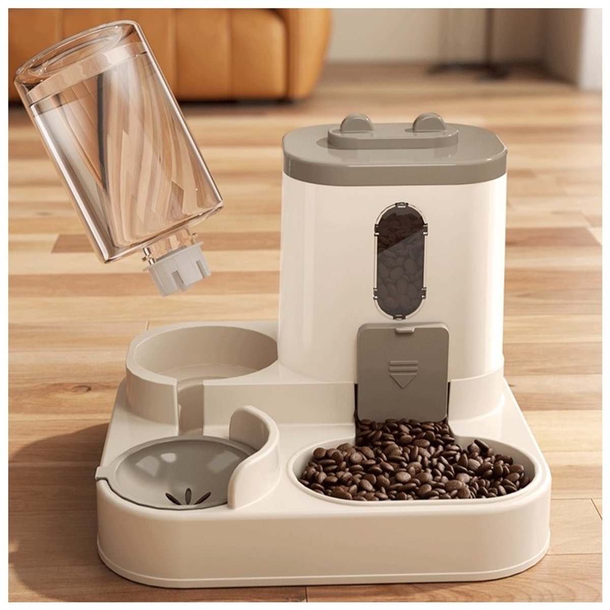 TEKZEN Automatische Voer- en Drinkbak 2-in-1 - Cremé - 25x23x20cm - Voor Hond & Kat