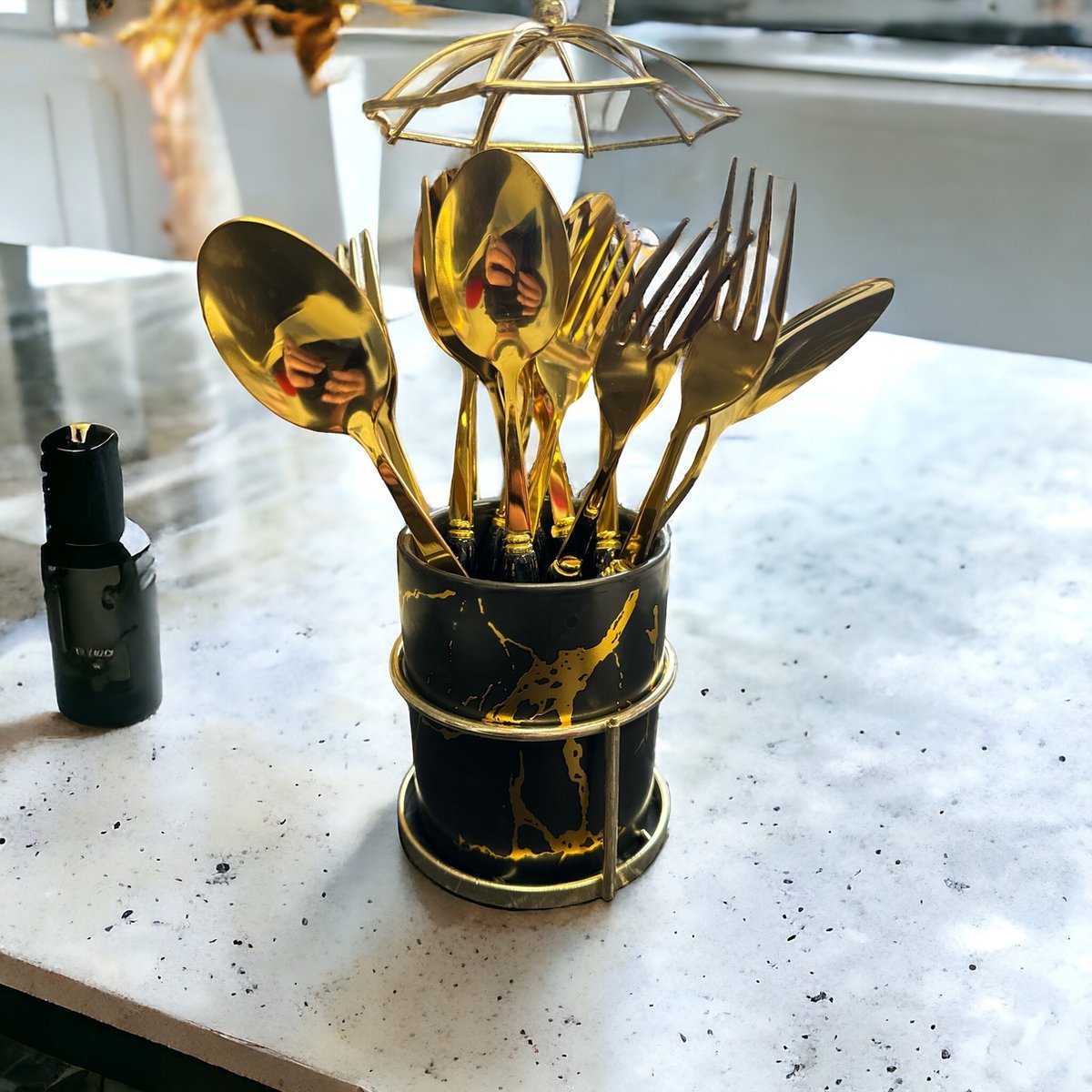 Al Sie Bestekset - 12 delig - Zwart/Goud - TEKZEN