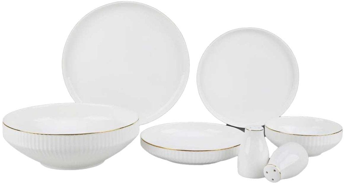 Almina Borneo - Porseleinen Serviesset - 27 - delig - Wit/Goud - 6 - Persoons - Dinerset - TEKZEN