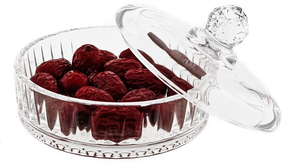 Almina Elisa - Bonbonnière - 5 - Laagse Glazen Voorraadpot - Glazen Snoeppot met Deksel - 23,6 x 13cm - TEKZEN