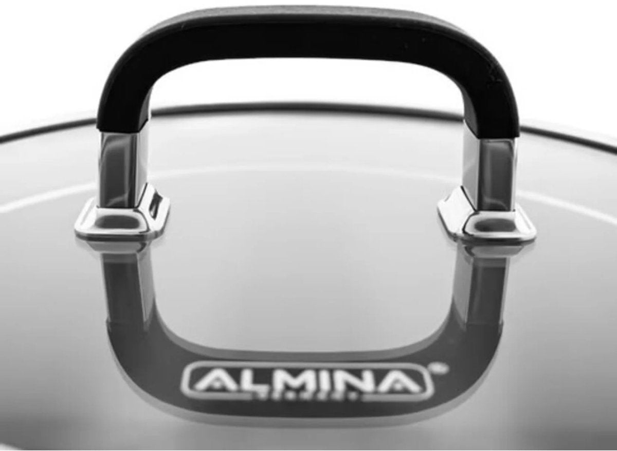 Almina Kookpan met Glazen Deksel - 28cm - 9.8L - Edelstaal - Zilver - Siliconen Handvat - TEKZEN